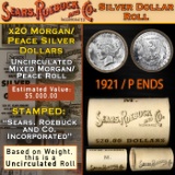YR- 20 Mixed Morgan/Peace Unc SEARS Dollar $1 Roll 1921 Peace/Morgan 'P' Rev Ends