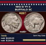 1913-d Ty II Buffalo Nickel 5c ms65+ SEGS