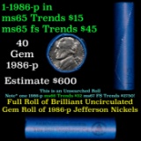 BU Shotgun Jefferson 5c roll, 1986-p 40 pcs Bank $2 Nickel Wrapper