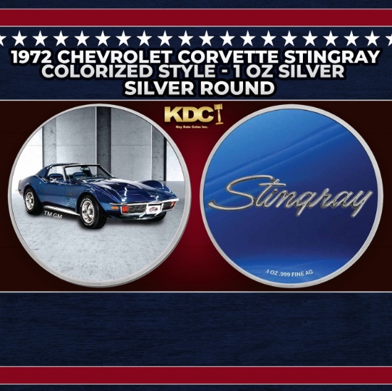 1972 Chevrolet Corvette Stingray Colorized Style - 1 oz Silver Round Round