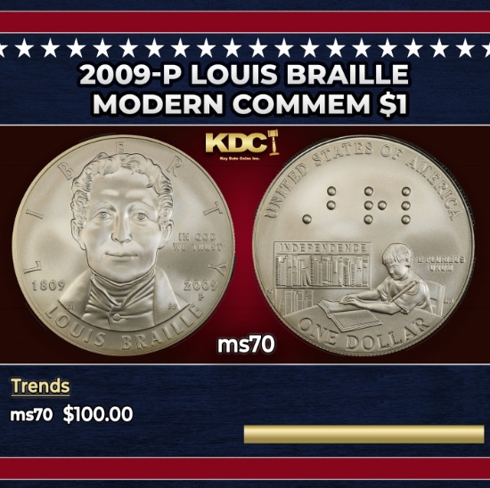 2009-P Louis Braille Modern Commem Dollar $1 ms70 SEGS