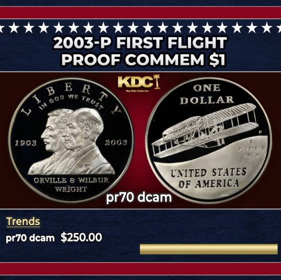 2003-P First Flight Proof Modern Commem Dollar $1 pr70 dcam SEGS