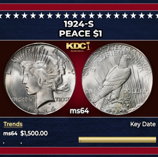 1924-s Peace Dollar $1 ms64 SEGS