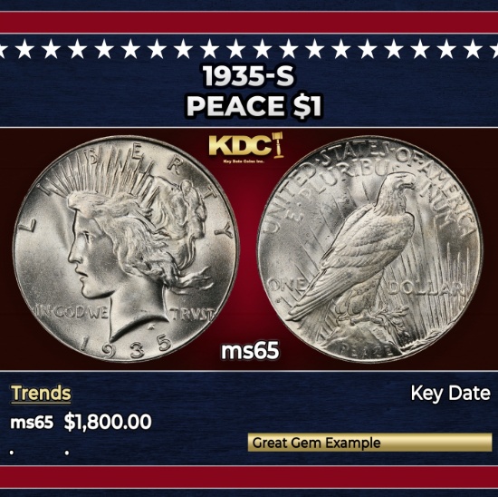 1935-s Peace Dollar $1 ms65 SEGS
