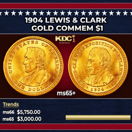 1904 Lewis & Clark Gold Commem Dollar 1 ms65+ SEGS