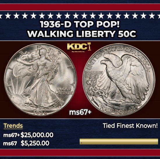 1936-d Walking Liberty Half Dollar TOP POP! 50c ms67+ SEGS