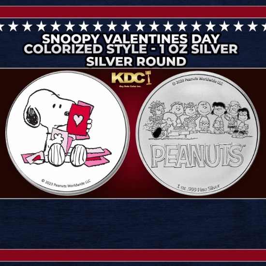 Snoopy Valentines Day Colorized Style - 1 oz Silver Round Round