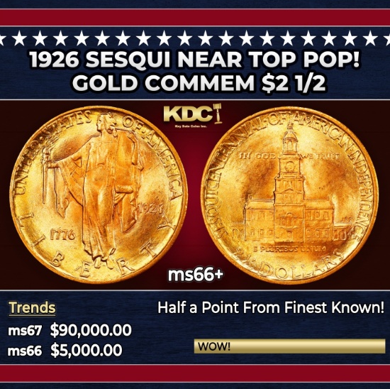 1926 Sesqui Gold Commem Near Top Pop! $2 1/2 ms66+ SEGS