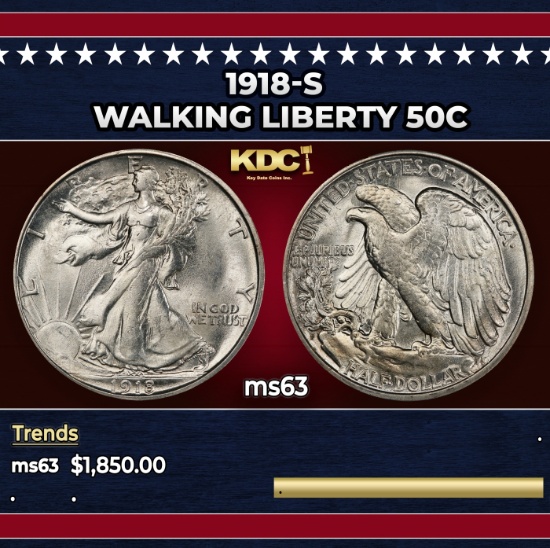 1918-s Walking Liberty Half Dollar 50c ms63 USCG