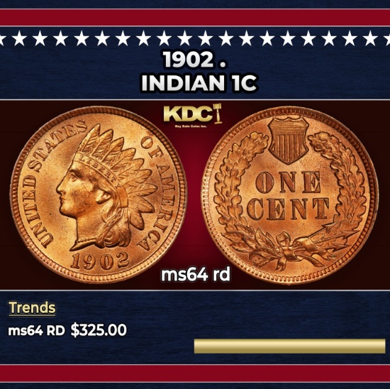 1902 Indian Cent . 1c Grades ms64 rd
