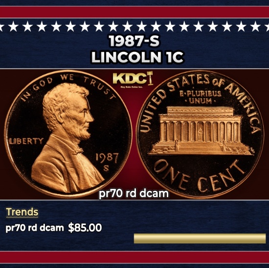 1987-s Proof Lincoln Cent 1c pr70 rd dcam SEGS