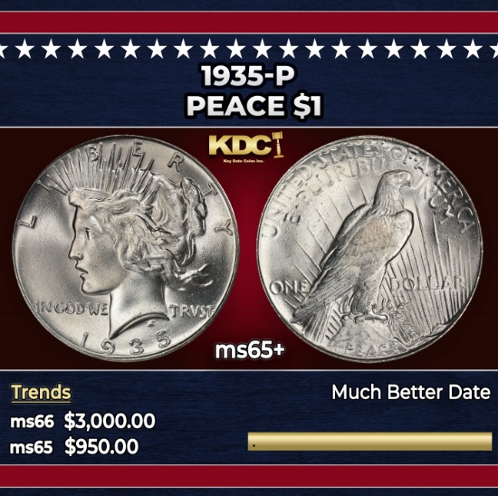 1935-p Peace Dollar $1 ms65+ SEGS