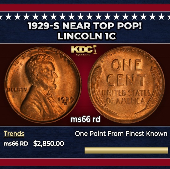 1929-s Lincoln Cent Near Top Pop! 1c ms66 rd SEGS