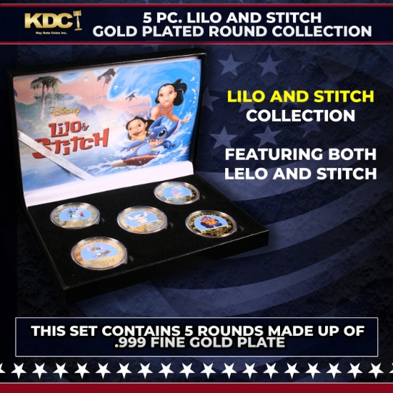 5 Coin Lilo and Stitch Gold Plated Round Collection A