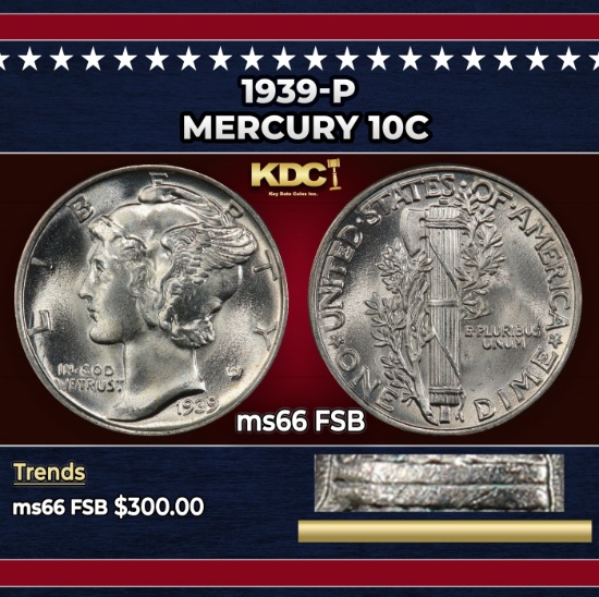 1939-p Mercury Dime 10c ms66 FSB SEGS