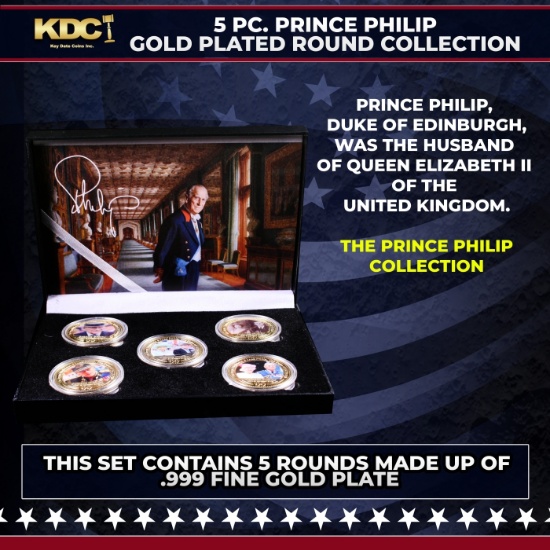 5 Coin Prince Philip Gold Plated Round Collection