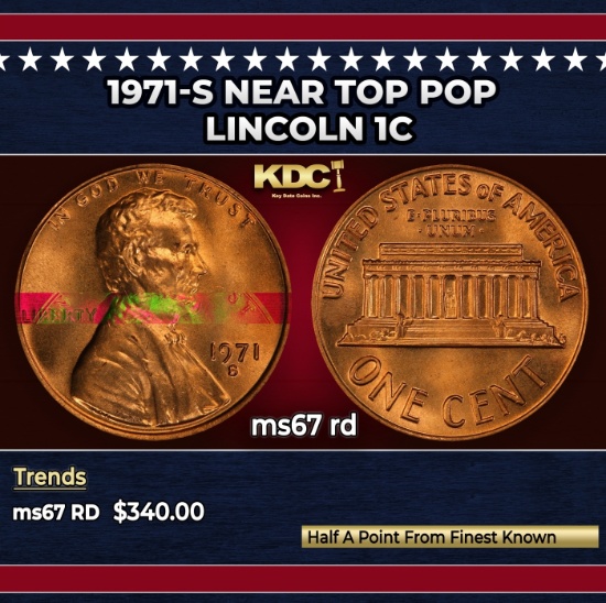 1971-s Lincoln Cent Near Top Pop 1c ms67 rd SEGS