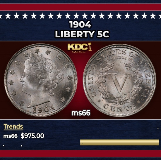 1904 Liberty Nickel 5c ms66 SEGS