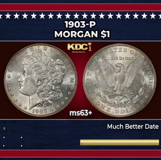 1903-p Morgan Dollar $1 Grades ms63+