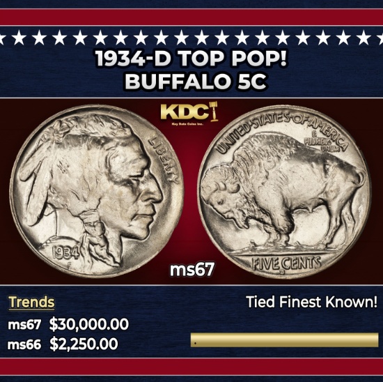 1934-d Buffalo Nickel TOP POP! 5c ms67 SEGS