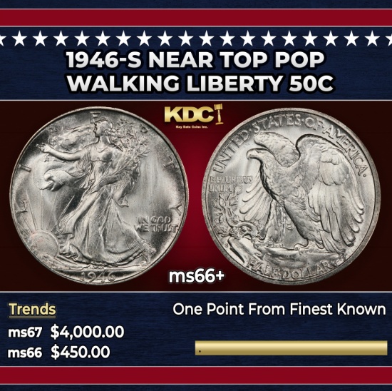 1946-s Walking Liberty Half Dollar Near Top Pop 50c ms66+ SEGS