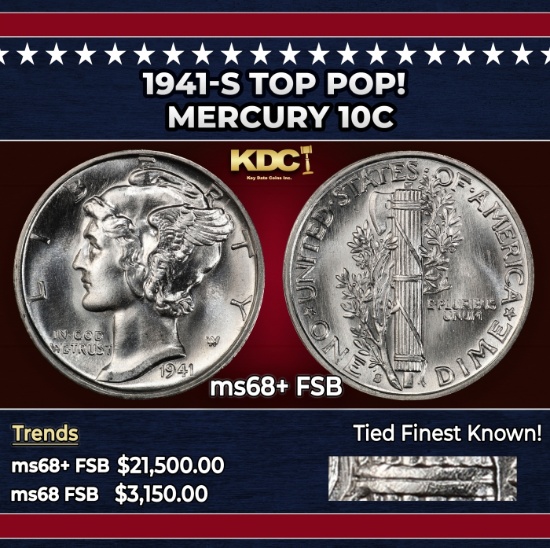 1941-s Mercury Dime TOP POP! 10c ms68+ FSB SEGS