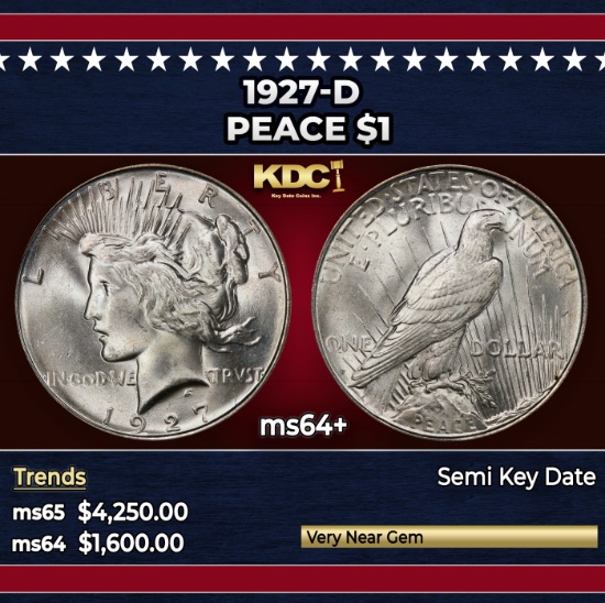 1927-d Peace Dollar $1 ms64+ SEGS