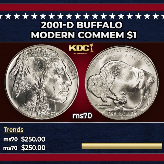 2001-d Buffalo Modern Commem Dollar $1 ms70 SEGS