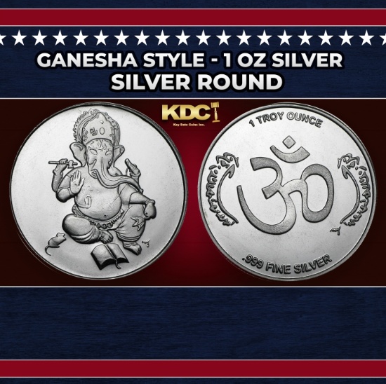 Hindu Deity Ganesha Style - 1 oz Silver Round Round