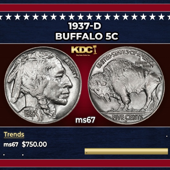 1937-d Buffalo Nickel 5c ms67 SEGS