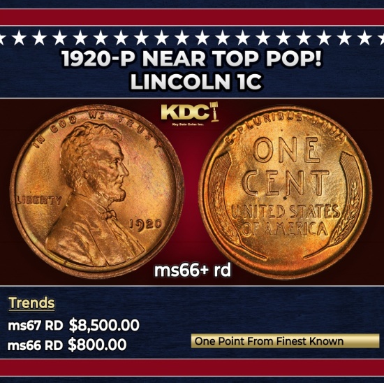 1920-p Lincoln Cent Near Top Pop! 1c ms66+ rd SEGS