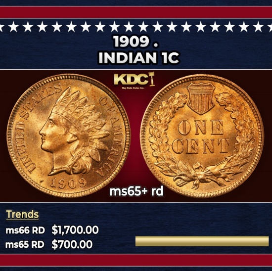1909 Indian Cent . 1c ms65+ rd SEGS