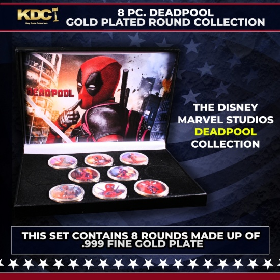 8 Coin Marvel Disney Deadpool Gold Plated Round Collection x-men