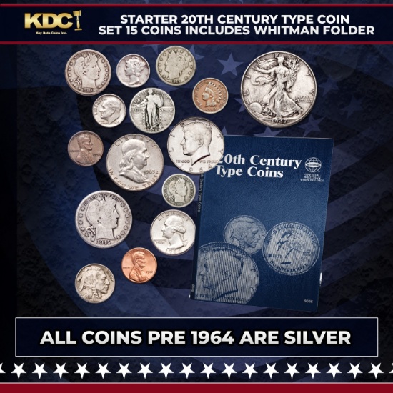 Starter 20th Century Type Coin Set 15 Coins Includes Whitman Folder