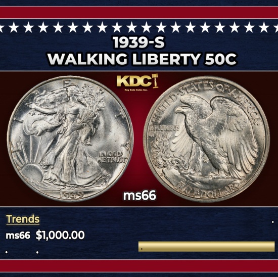 1939-s Walking Liberty Half Dollar 50c ms66 SEGS
