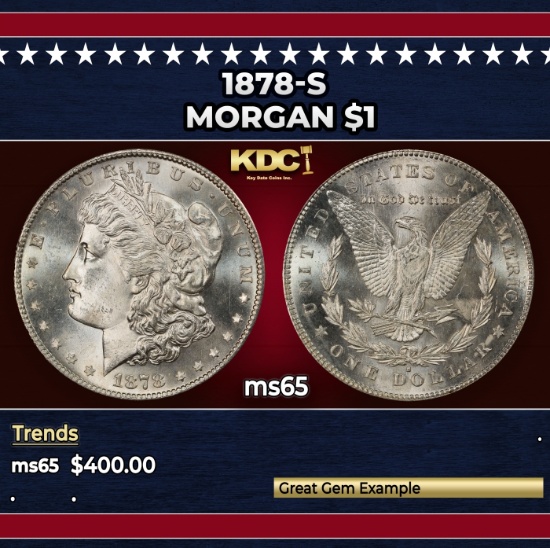 1878-s Morgan Dollar $1 Grades ms65