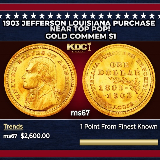 1903 Jefferson Louisiana Purchase Gold Commem Dollar Near Top Pop! 1 ms67 SEGS