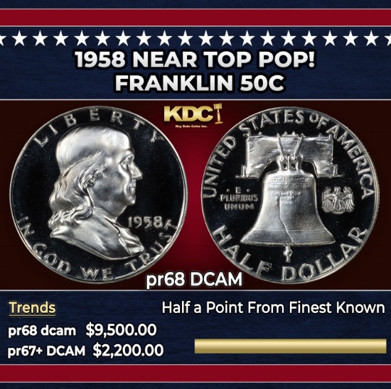1958 Proof Franklin Half Dollar Near Top Pop! 50c pr68 DCAM SEGS