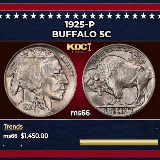 1925-p Buffalo Nickel 5c ms66 SEGS