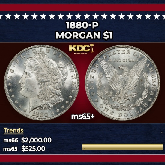 1880-p Morgan Dollar $1 ms65+ SEGS