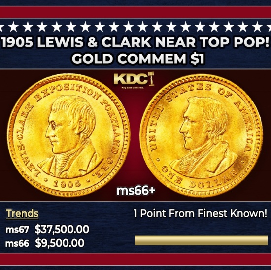 1905 Lewis & Clark Gold Commem Dollar Near Top Pop! 1 ms66+ SEGS
