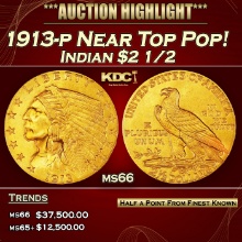 1913-p Gold Indian Quarter Eagle Near Top Pop!