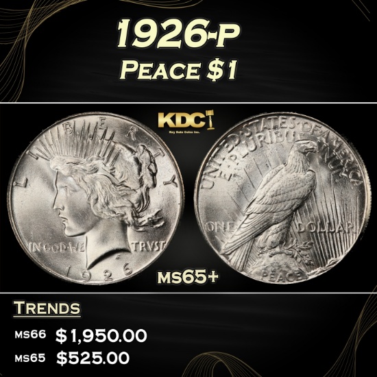 1926-p Peace Dollar $1 ms65+ SEGS