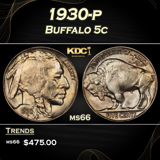 1930-p Buffalo Nickel 5c Grades ms66