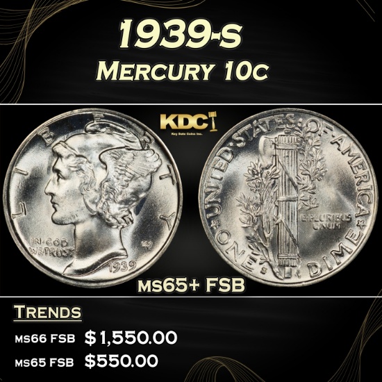 1939-s Mercury Dime 10c ms65+ FSB SEGS