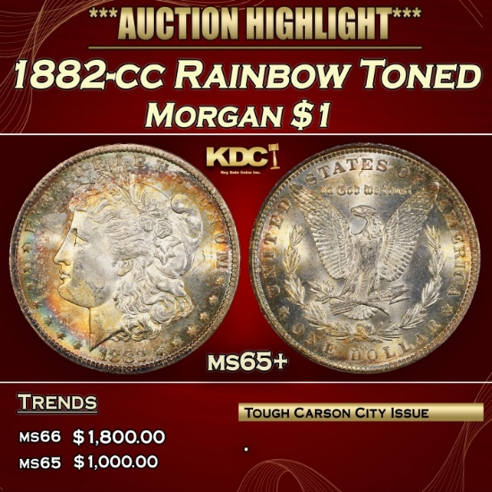 1882-cc Morgan Dollar Rainbow Toned $1 ms65+ SEGS