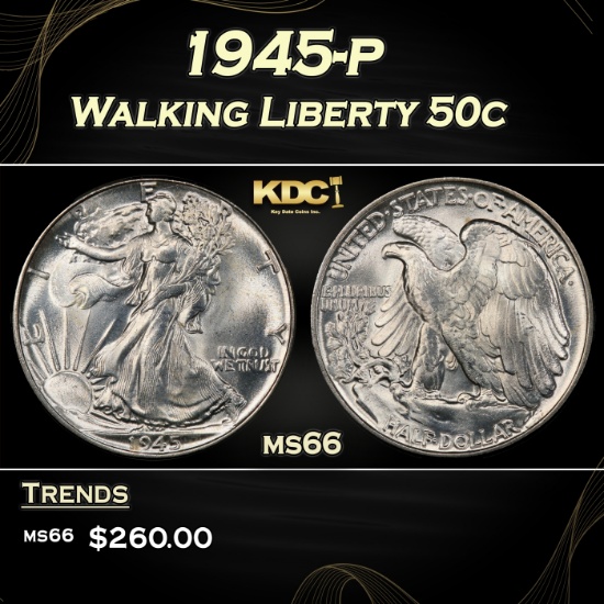 1945-p Walking Liberty Half Dollar 50c Grades GEM+ Unc