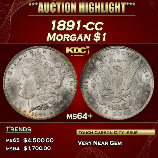 1891-cc Morgan Dollar $1 Grades ms64+