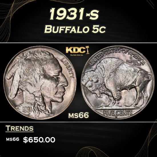 1931-s Buffalo Nickel 5c Grades ms66