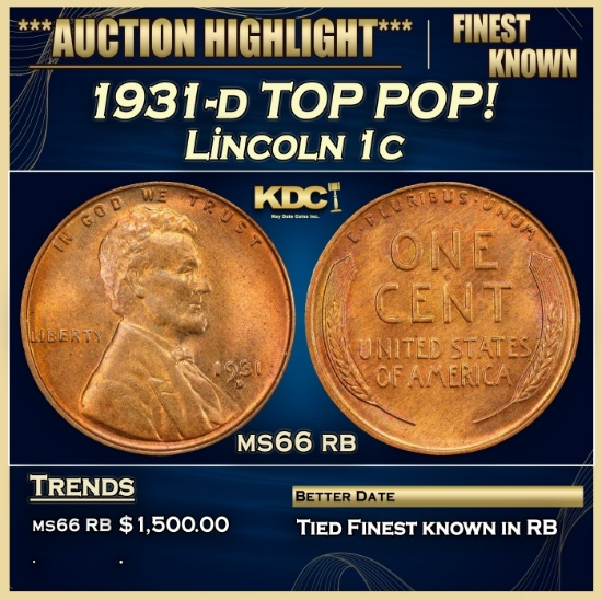 1931-d Lincoln Cent TOP POP! 1c ms66 rb SEGS